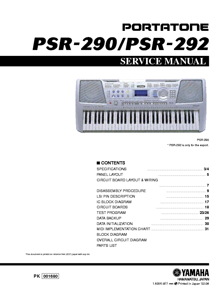 Yamaha psr 260 keyboard manual